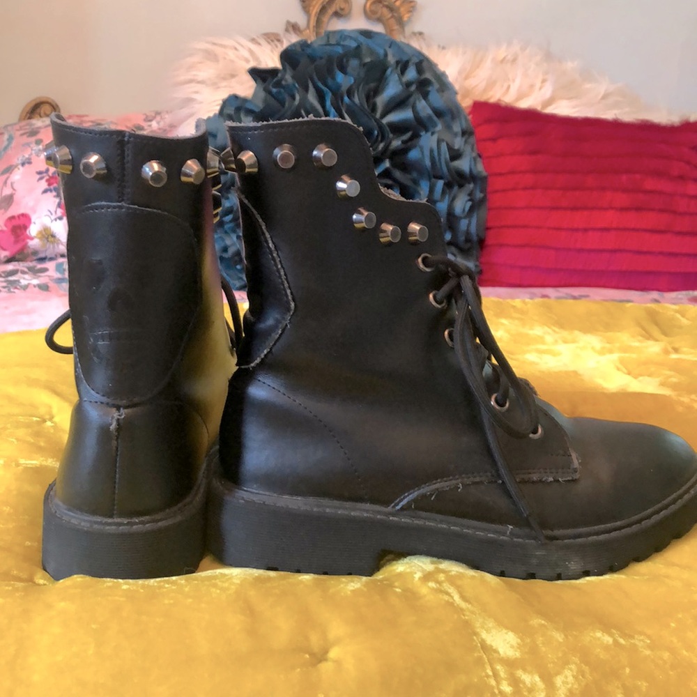 Goth punk studded skull combat boots